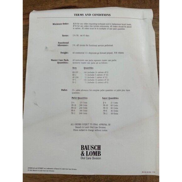 Interplak Plaque Removal Instrument Pricing Wholesaler Distributor 1992 Pamphlet - Picture 4 of 6